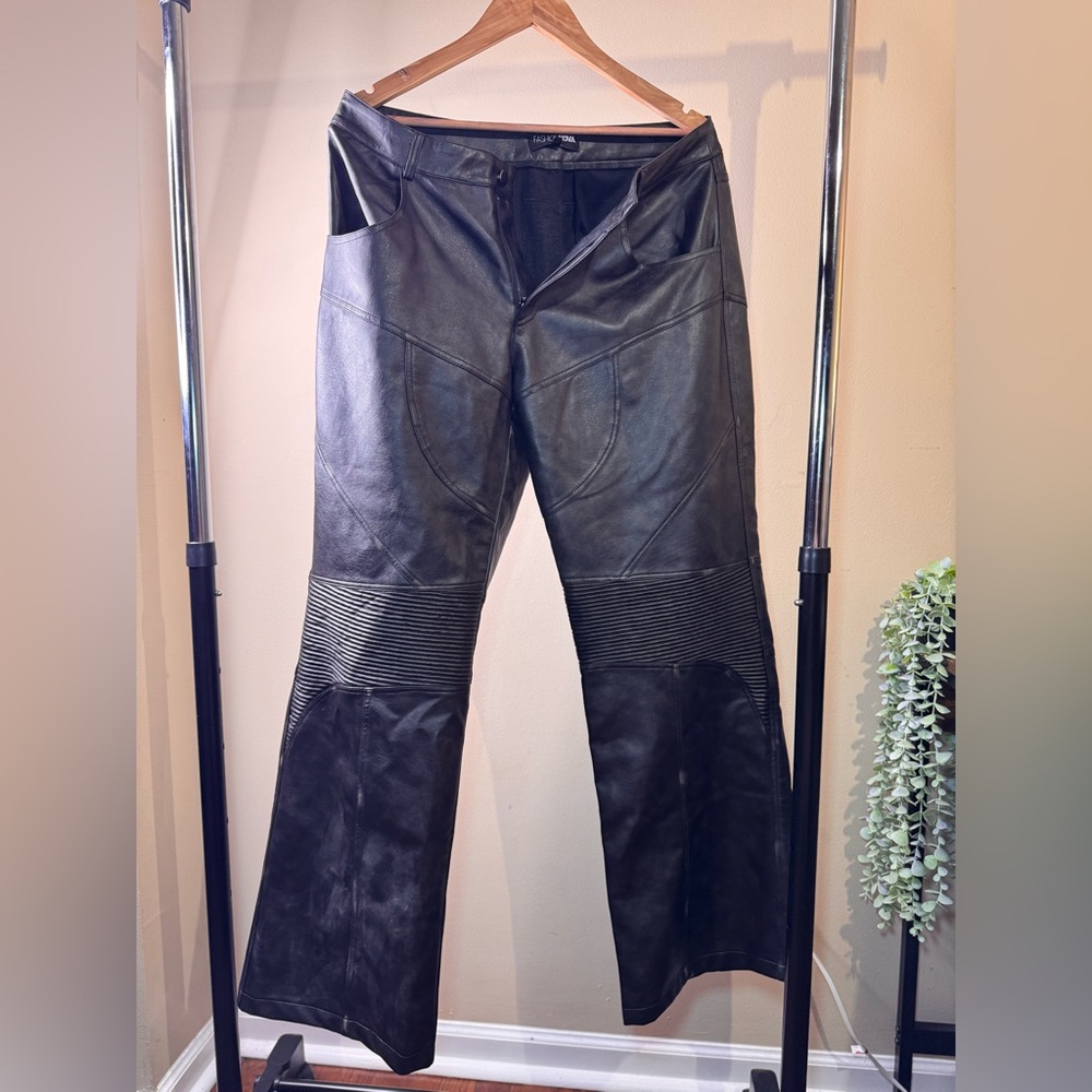 Fashion Nova Black Moto distressed Leather Pants